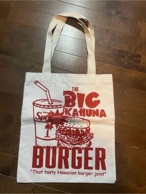 Red Graphic Canvas tote with Burger Motif